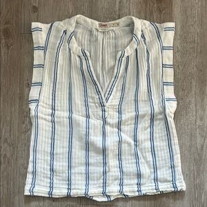 Women’s Faherty Blue and White Stripe 100% Organic Cotton Cap Sleeve Blouse